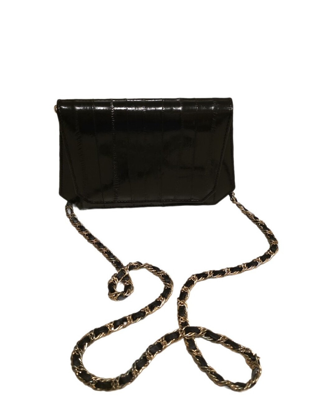 Vintage Black Genuine Eel Skin Shoulder Bag Clutch Made in Korea
